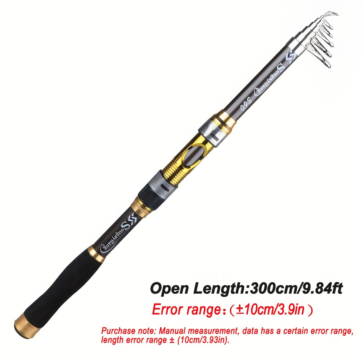Sougayilang Spinning Fishing Rod Ultralight Carbon Fiber Portable Fishing Pole (actual Size:205-300cm/6.72-9.84ft)(due to Production Batch Problems, a Slight Error Is Within the Normal Range)