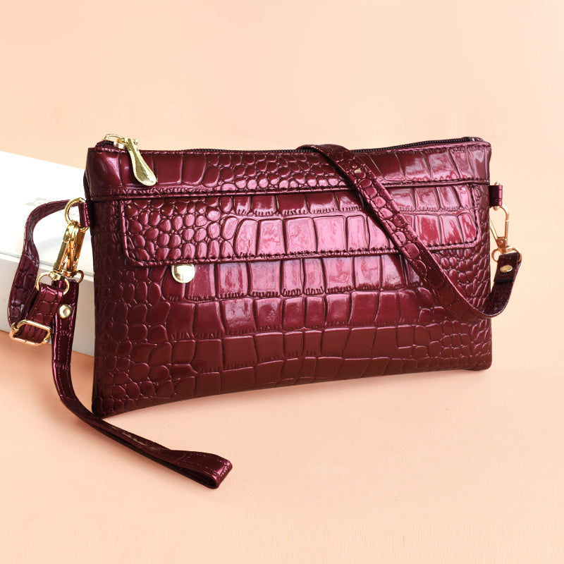 Fashion Croc Embossed Clutch Bag - Stylish Faux Leather Crossbody Coin Purse with Wristlet for Women