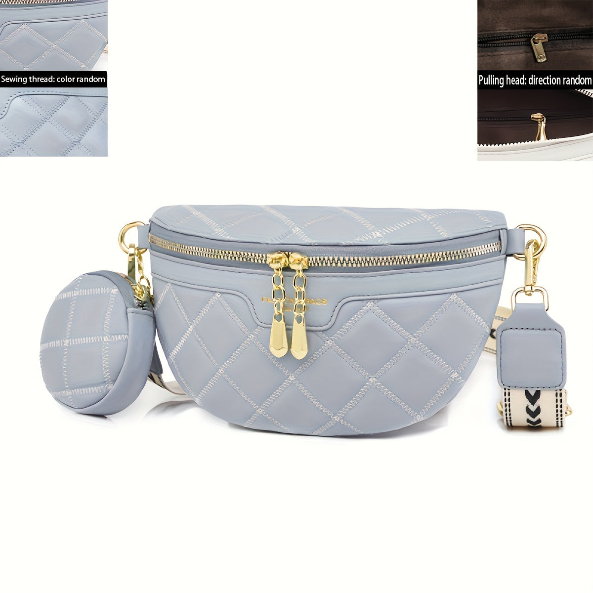 Argyle Quilted Belt Bag with Coin Purse, Trendy Travel Crossbody Bag, Women&Apos;S Faux Leather Chest Bag