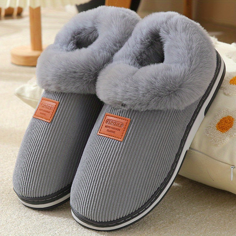 Warm & Comfy Women's Plush Lined Winter Indoor Slippers, Solid Slip On Anti-skid Slides Boots, House Slides