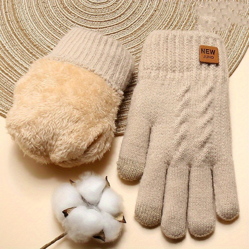 Thickened Double-layer Knitted Gloves Wholesale Plus Velvet Coldproof Warm Gloves Solid Color Touch Screen Gloves Short Elastic Gloves For Winter