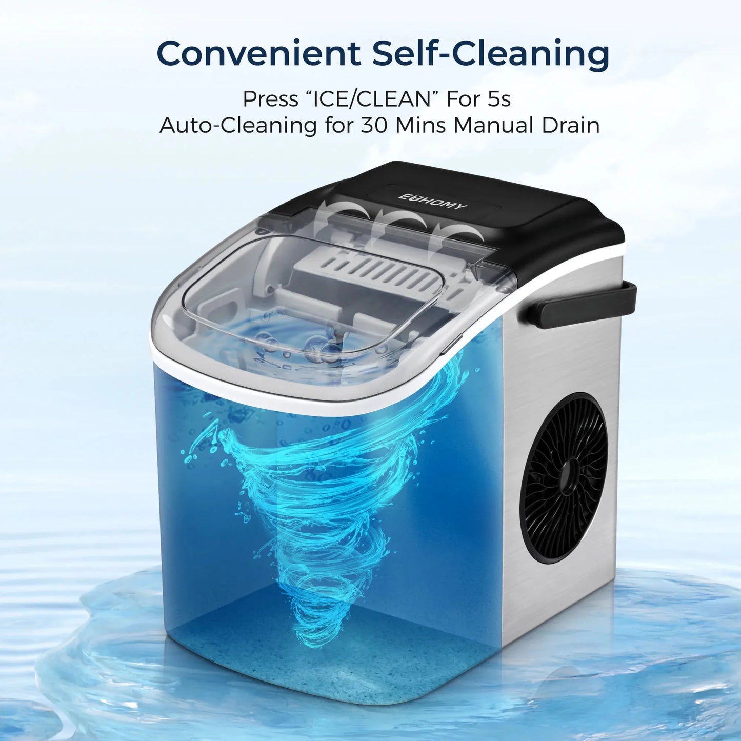 SIMZIFE Countertop Ice Maker Machine with Handle, 26 lbs/24H, 9 Cubes in 6 Mins, Auto-Cleaning Portable Ice Maker,Silver
