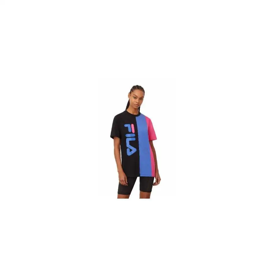 Fila Cassa Women's Active Fitness Tees Lightweight Printed Sport Shirts in Black/Blue for Summer | 100% Authentic