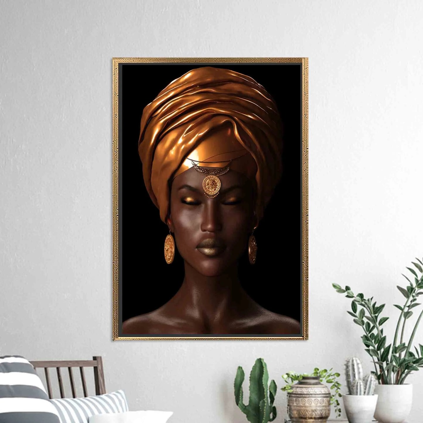 Elegant African Woman Glass Art: Abstract Canvas Print,Gold Framed Canvas