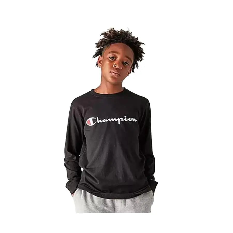 Champion Classic Original Scipt Print Boys Active Shirts & Tees Color: Black/White 100% Authentic