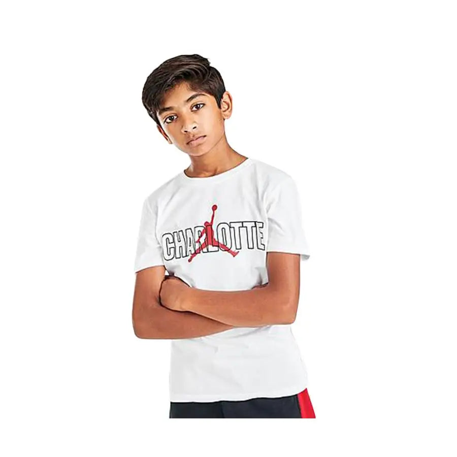 Jordan Charlotte Boys Active Shirts & Tees Color: White/Black/Red 100% Authentic