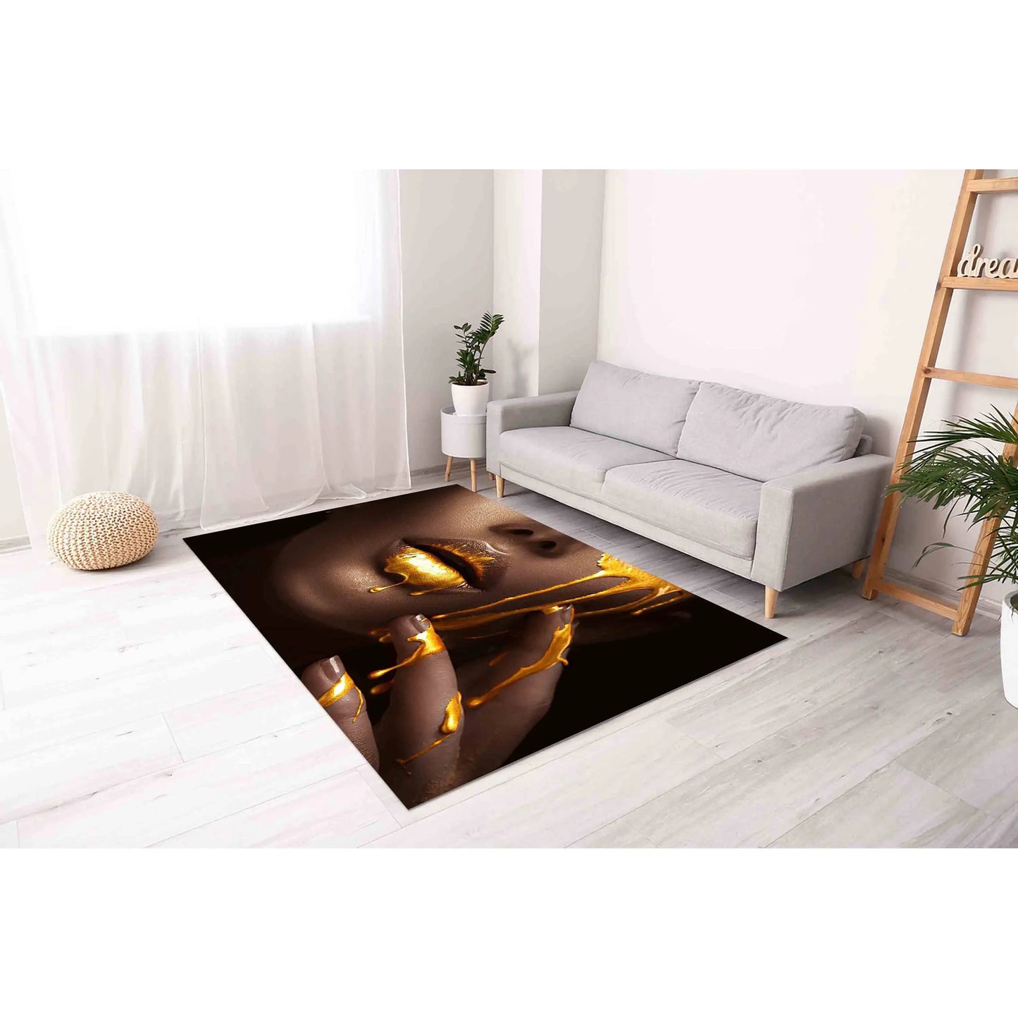 Gold Lips Woman Rug: Modern Art Entryway Mat, Printed Rug,Nonwoven Soft Rug