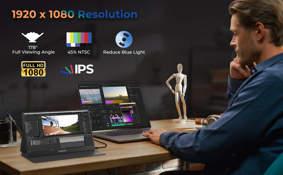 Portable 15.6 "1080P Travel Monitor for an extra Second Portable Screen with an Energy-saving Ultra-thin IPS Display for Laptops