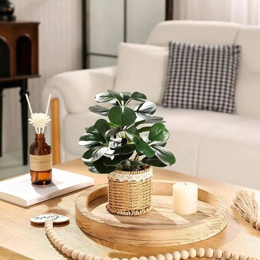 Fake Plants Artificial Potted Plants With Weaved Pot Table Desk Perfect for Home Office Bathroom Farmhouse Room Table Decor