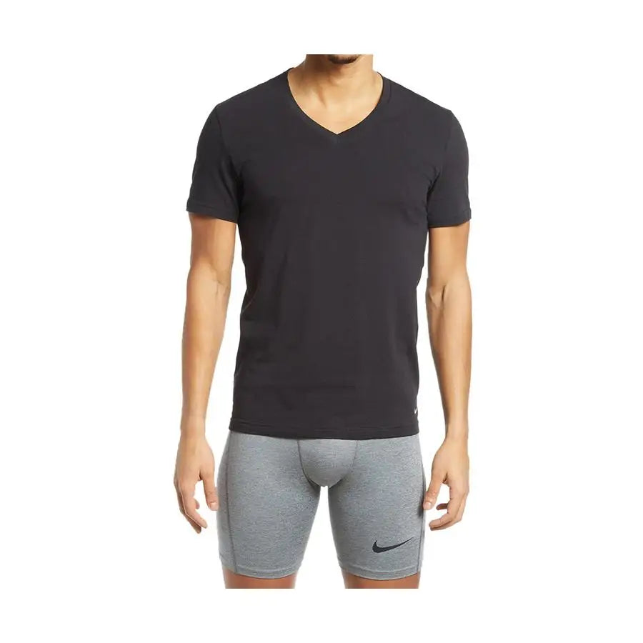 For Men's V-neck Active T-shirt Cotton Stretch Black Regular Fit Breathable All Seasons Short Sleeve Solid Color Pullover