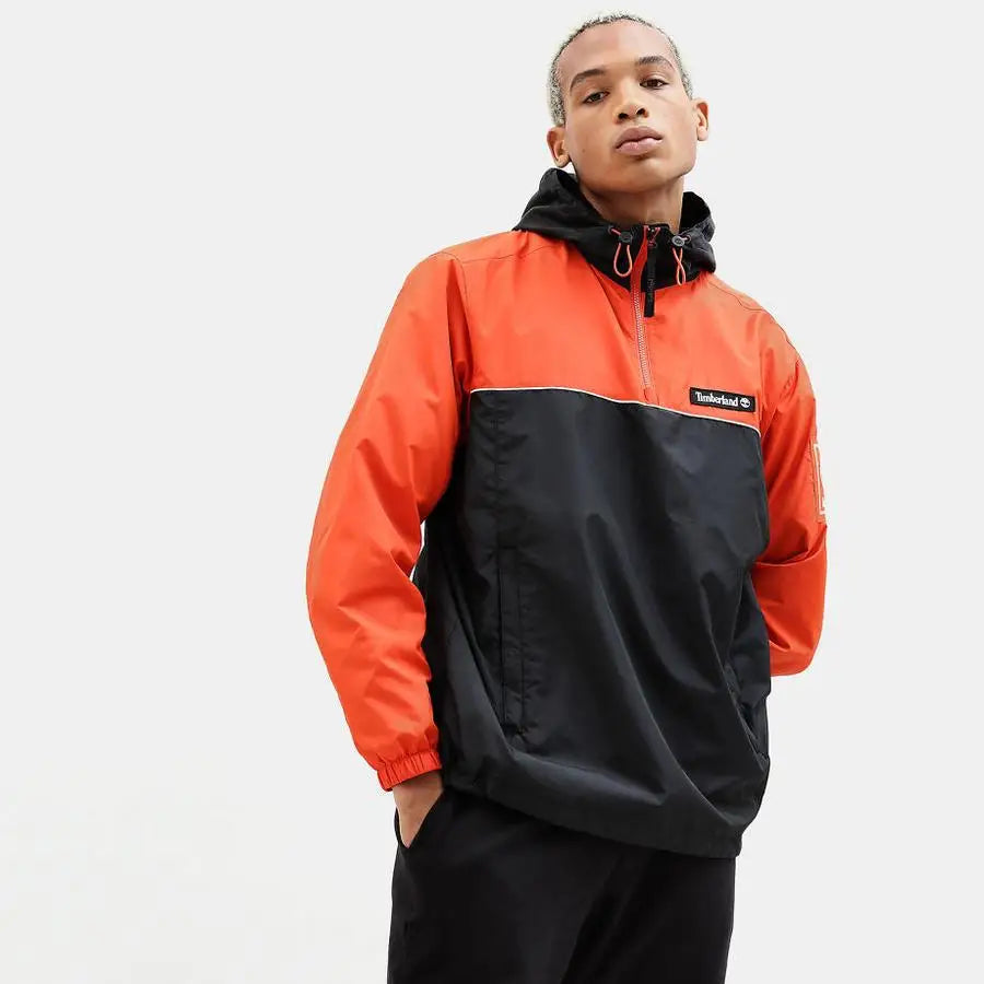 For Windbreaker Half Zip Mens Jacket Orange Black Coated Windproof Outdoor Hiking Hooded Color Blocked Regular Fit Full