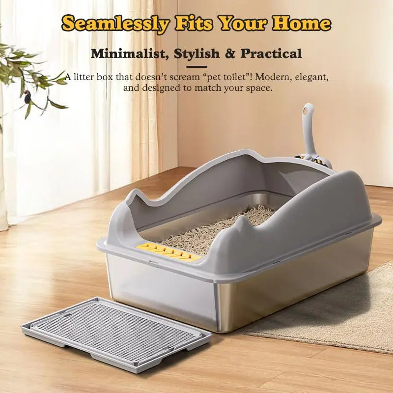 Large Size Cat Litter Box Easy Clean Feature Made of Stainless Steel and PP Plastic