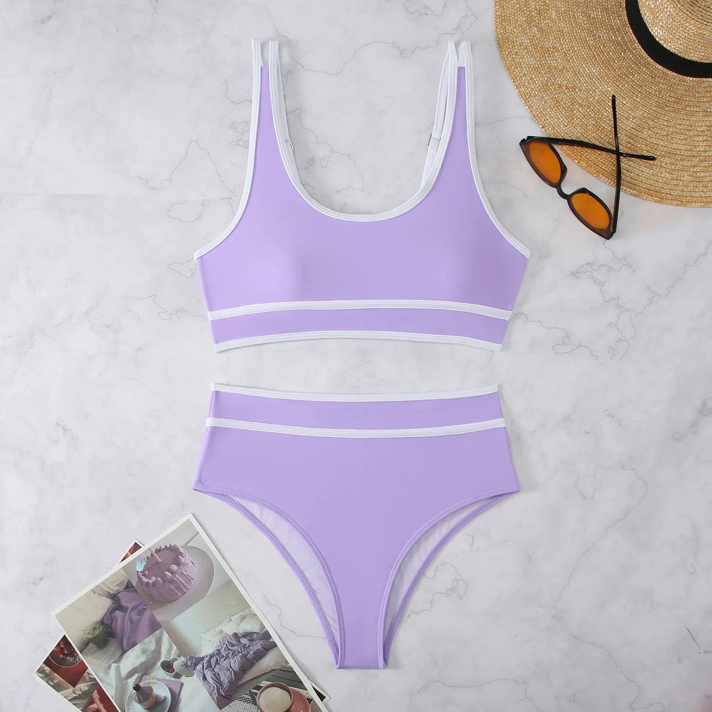 Large Quantity in Stock Perfect Quality Polyamide High-waisted 2 PCS Sets Bikinis and Swimsuits