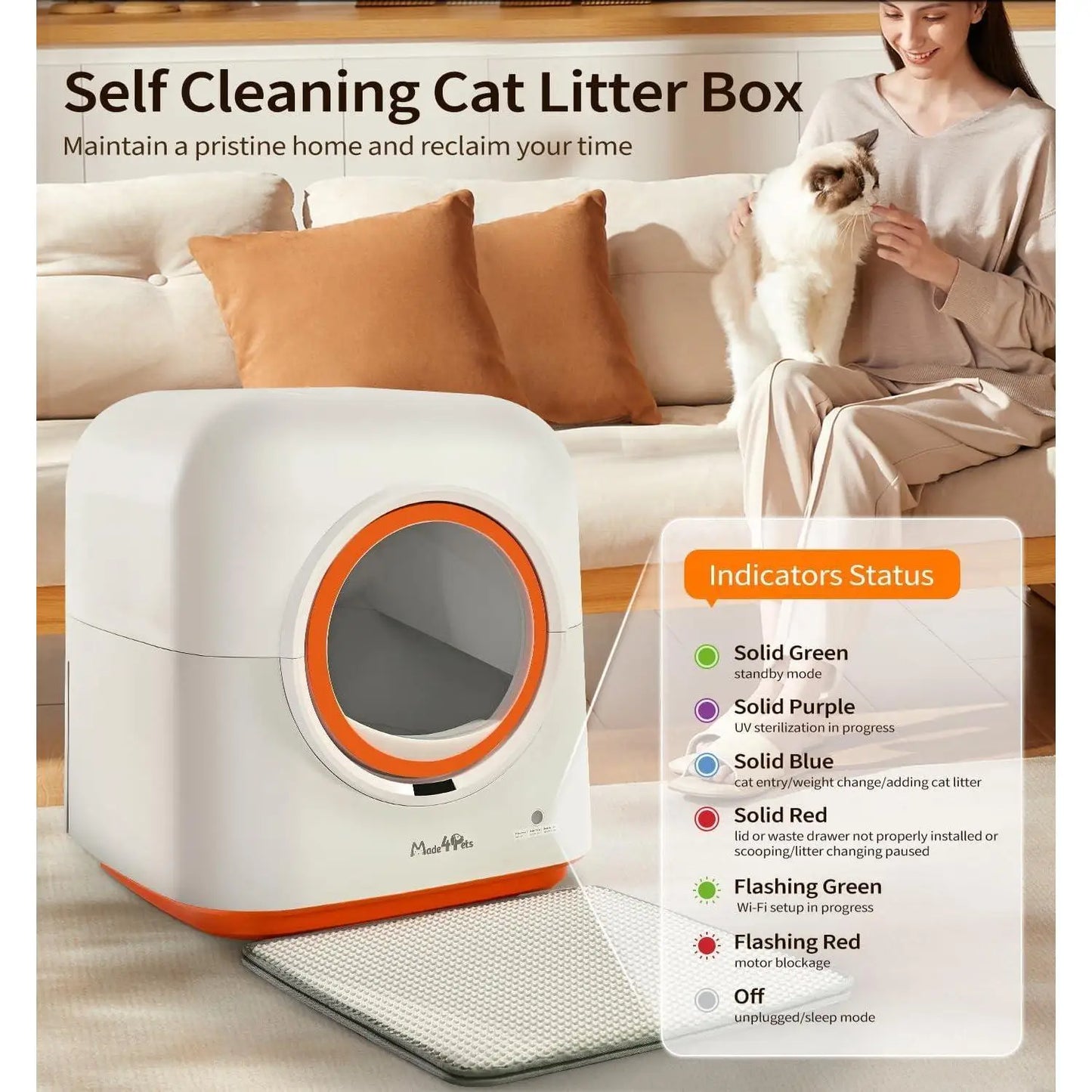 Made4Pets Smart Cat Litter Box 60L 10kg Sand Square Automatic Self-Cleaning with App Control for Indoor Cats