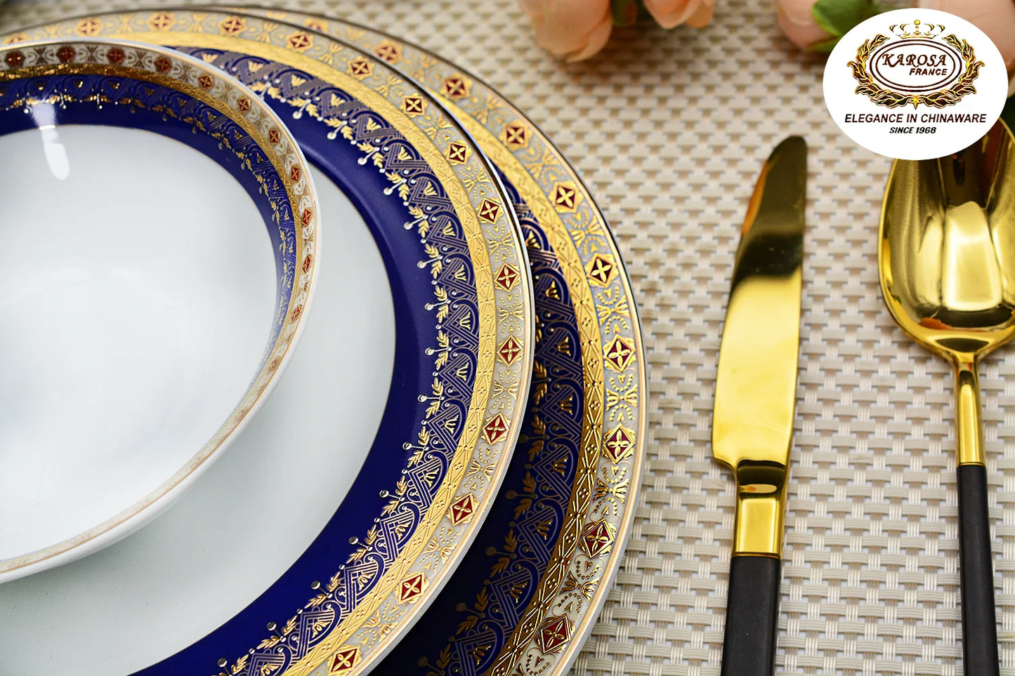 98pcs Modern Luxury Porcelain Dinner Set With 24k Pure Gold Decoration Embossed Gold Bone Plates Sets Dinnerware