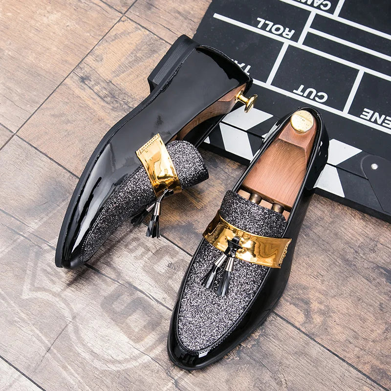 Latest Design Handsome Dress Shoes Glitters Upper Durable Classy Tassels Loafers Shoes for Men