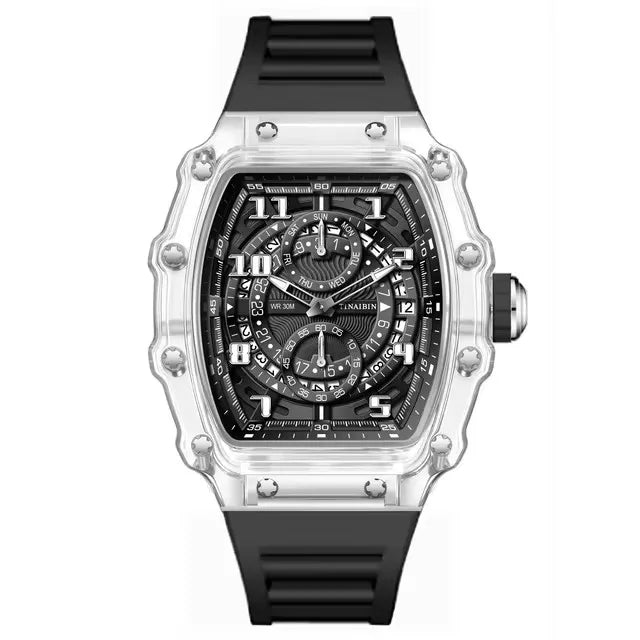 TINAIBIN Men's Watch 2024 New Design Transparent Tonneau Watch for Men Waterproof Luxury Sport Out Door Wristwatch Montre Homme