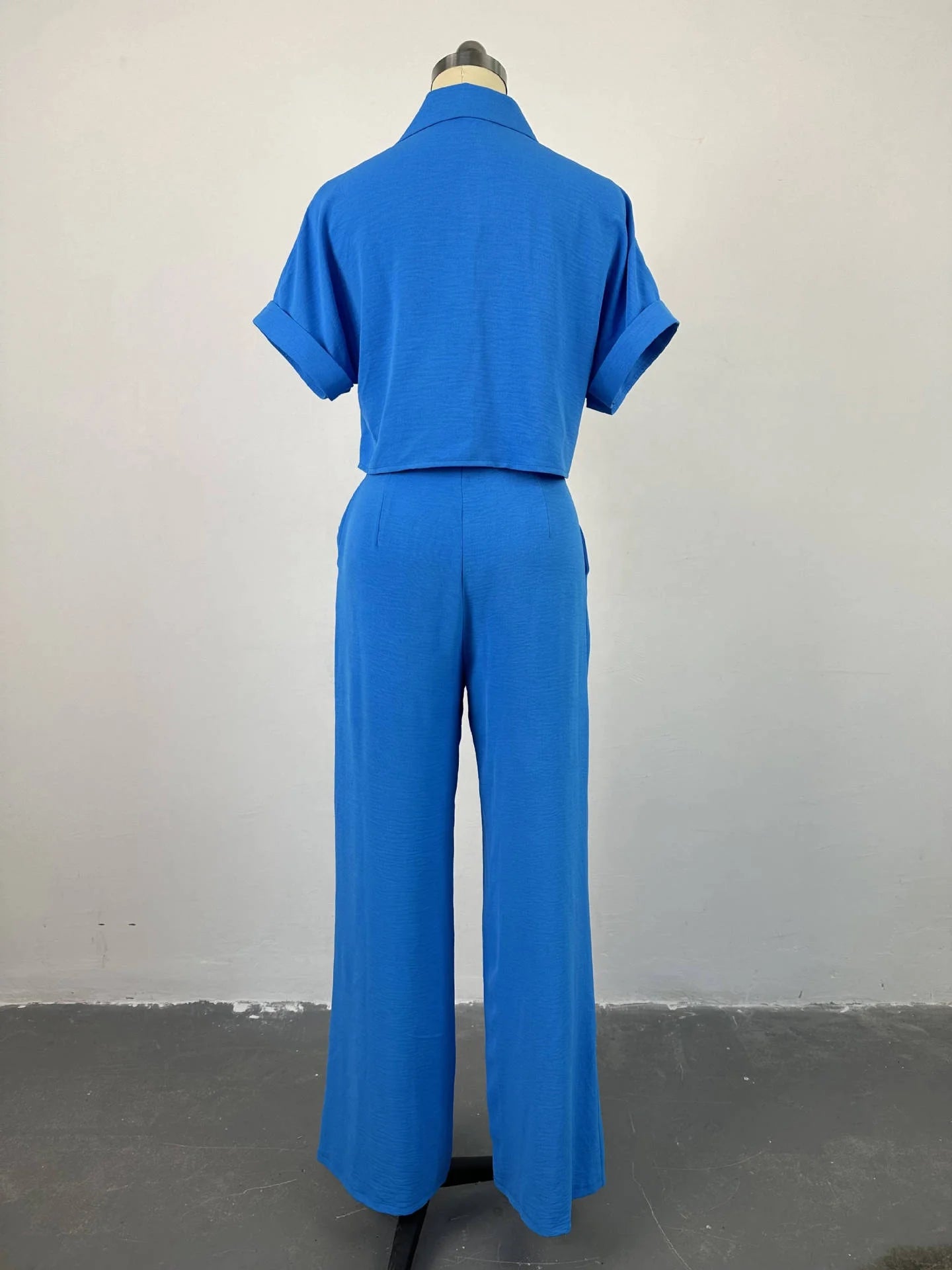 Women's Summer Casual Lapel Short Sleeve Shirt Wide Leg Pants 2 Pieces
