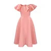 Plus Size Summer Fashionable and Elegant Solid Color Ruffle Edge Banquet Mid Length Large Swing Dress Plus Size Women'S Dress