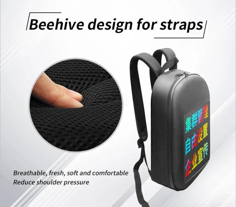 Full Color Smart LED Display Waterproof Backpack Travel Portable Dynamic Laptop Bag Digital Advertising Display 20-35L WiFi