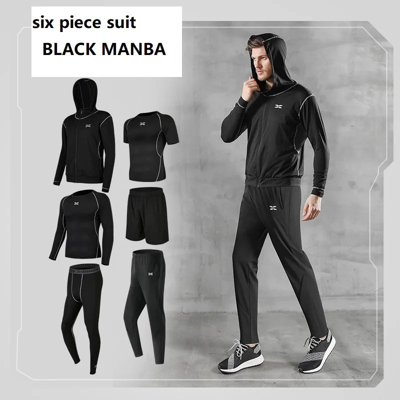 Men's Quick Dry Gym Sports Suit Long Sleeve Fitness Running Clothes with Yoga Tights Three Piece Suit for Spring Season