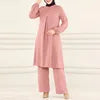 S-5XL Muslim Women's Clothing Solid Round Neck Sequin Shirt Long Sleeved and Fashionable Casual Muslim Suit With Long Pants