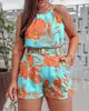 ANSZKTN Women Popular Summer Fashion element Printing Strapless Top 2 Pcs Shorts Set