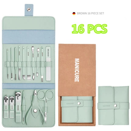 12-16pcs/set Nail Cutter Set Stainless Steel Nail Clippers Set With Folding Bag Manicure Cutter Kits Scissors Makeup Beauty Tool