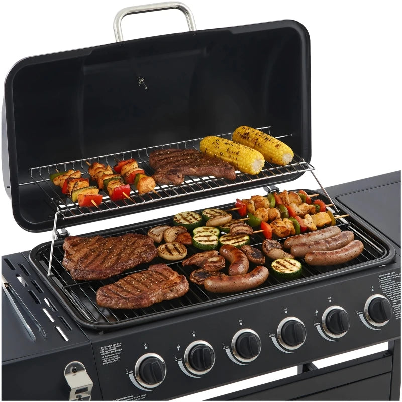 Overseas Stock Free Shipping 6 Burner BBQ Propane Gas Grill with Side Burner 59000 BTU Output Stainless Steel Barbecue Grill