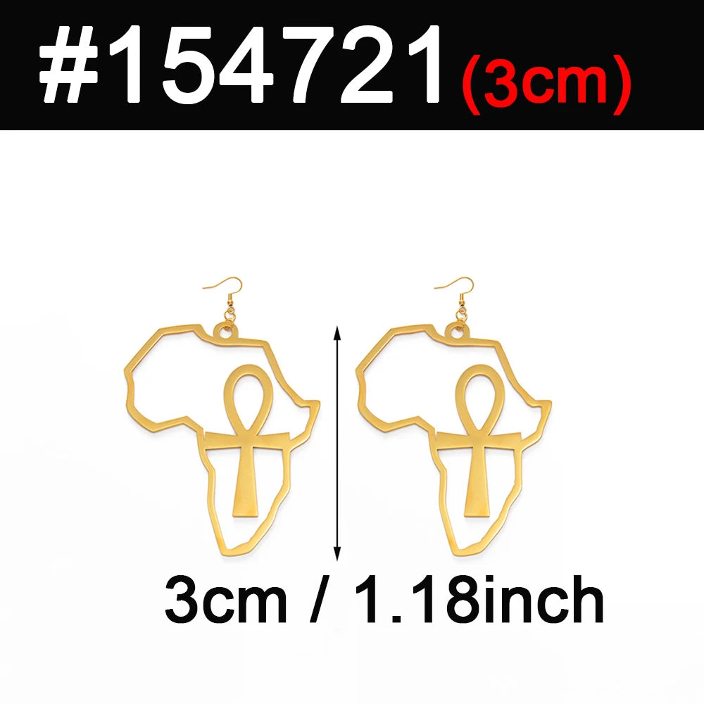Anniyo African Map Big Ankh Earrings Exaggerate Larger Earring Africa Egypt Nile Key Traditional Ethnic Hyperbole #154721