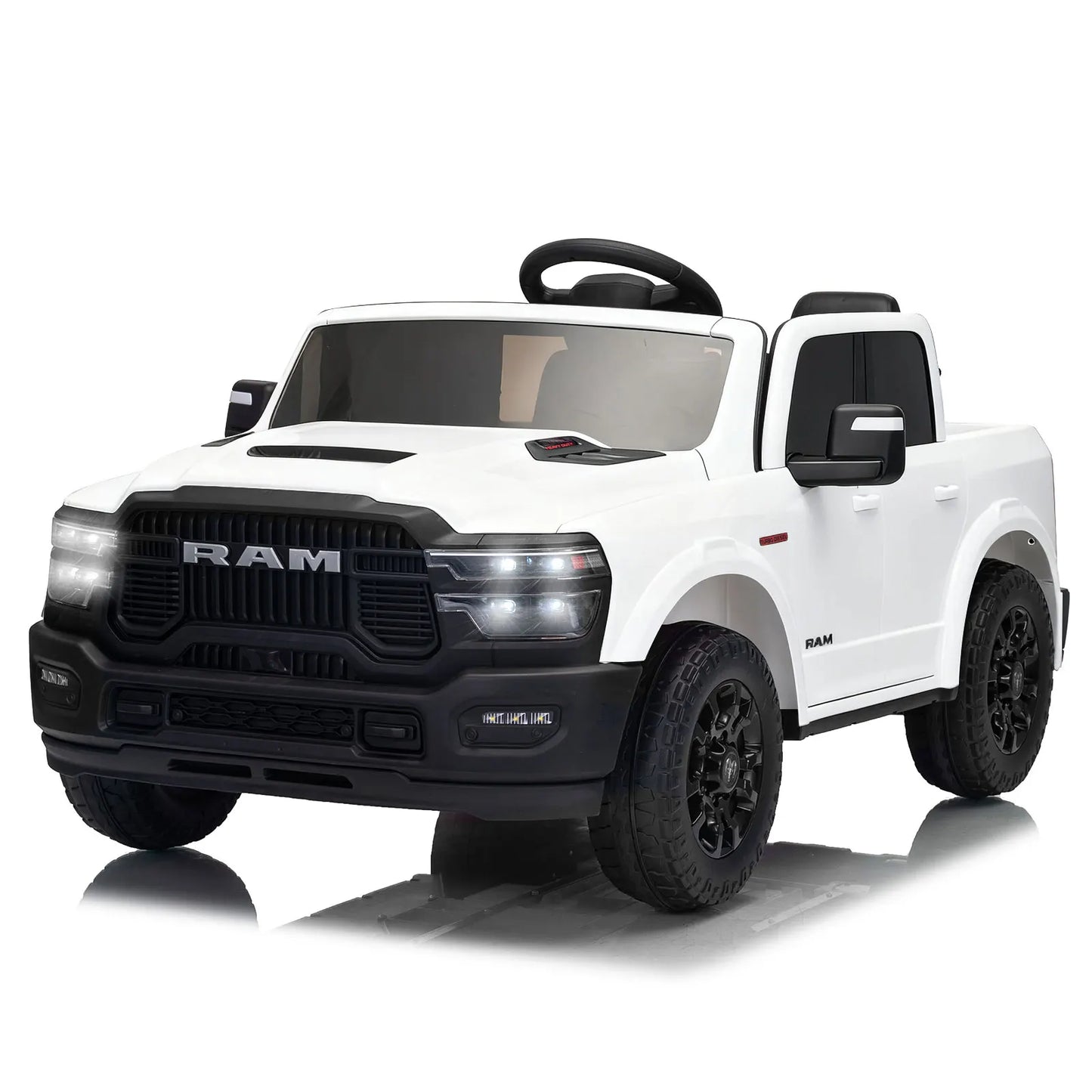 KerryYoo SQ7 Licensed RAM 24V Ride on Truck for Big Kids, 2 Seater Electric Car with Remote Control, Storage Bed - Pink