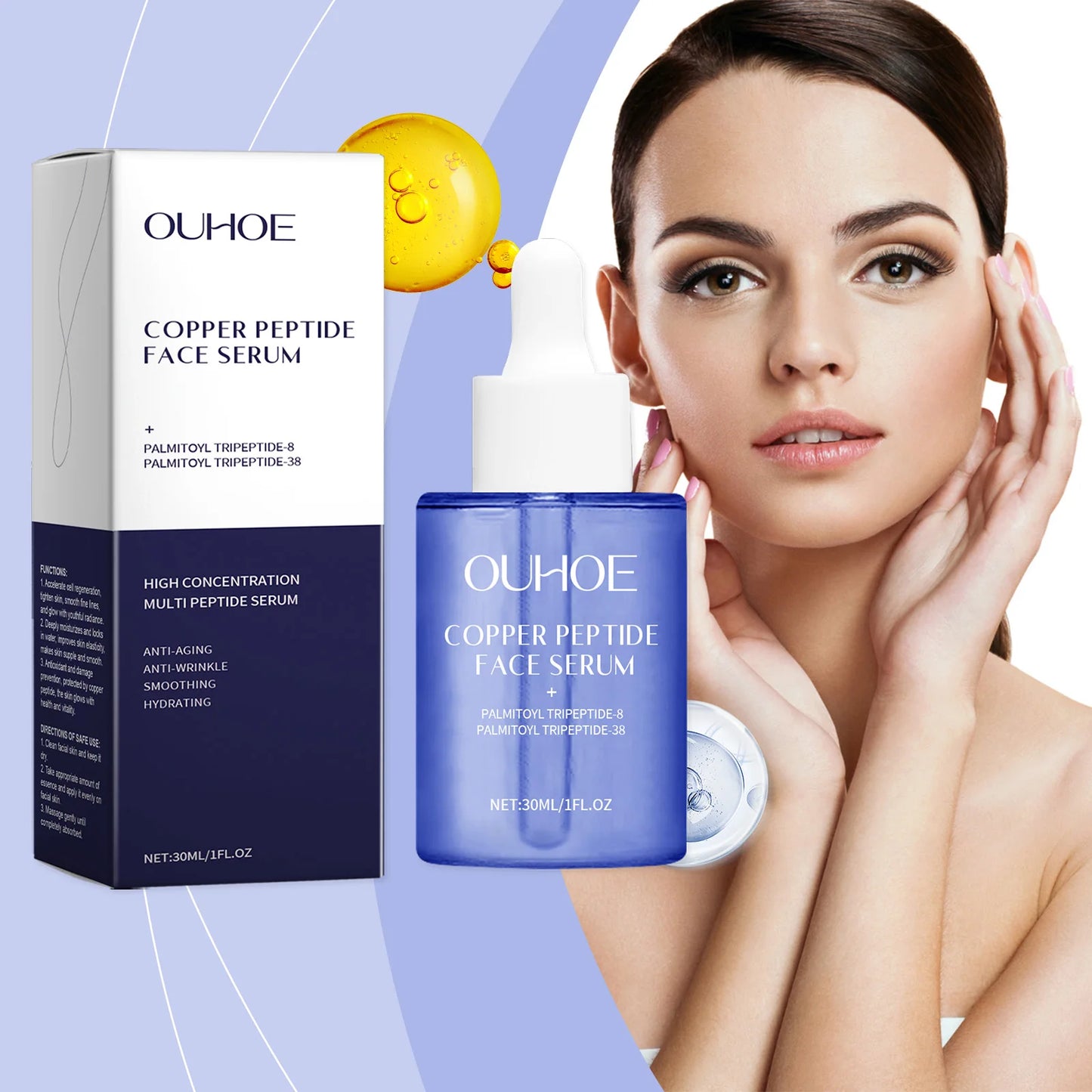 OUHOEE Copper Peptide Facial for Essence Hydrating and Nourishing Glow Serum for Home Use Smoothes and Restores Skin