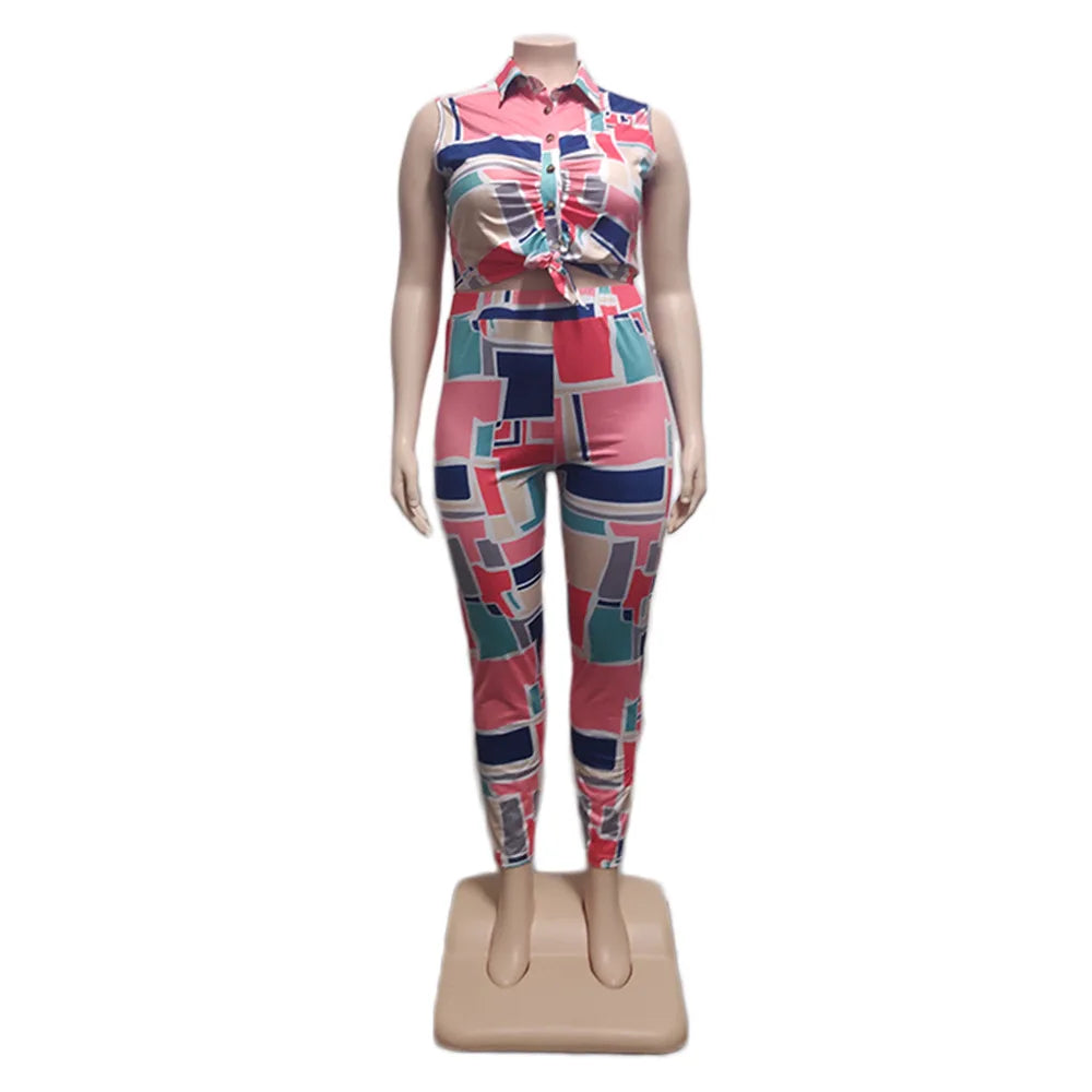 Bristter BH1006 Women Plus Size Summer Casual Floral Print Eco-Friendly Polyester V-neck Regular Fit Full-Length Two-Piece Set