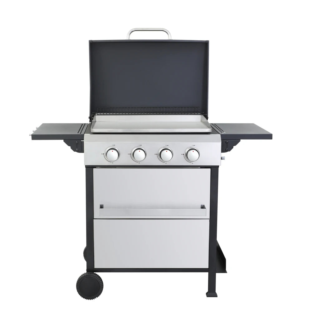 4-Burner Propane Gas BBQ Grill, SS Plancha, 49200BTU Output With Wire Enamel Cooking Grids For Outdoor Barbecue