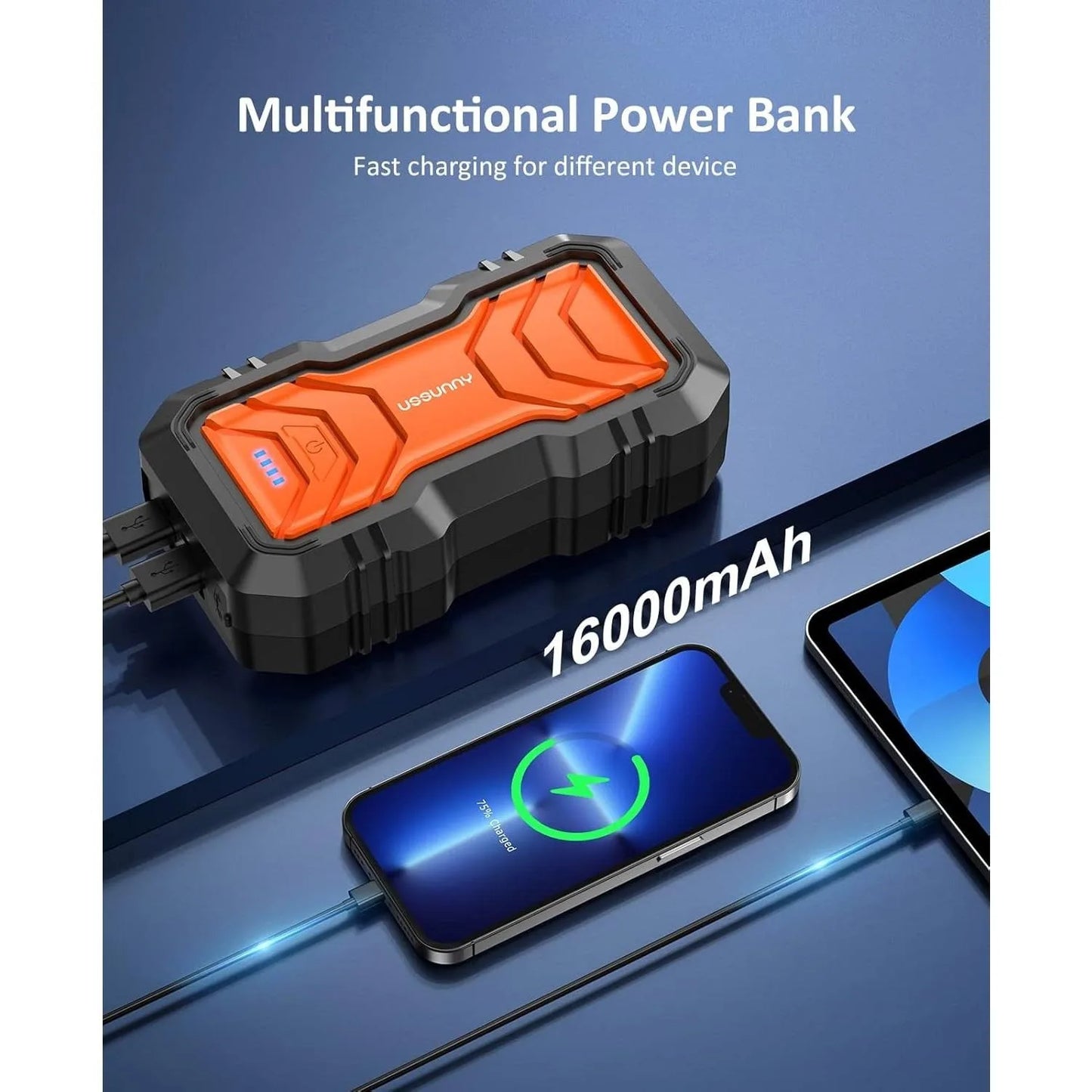 2000mah Jump Starter - 2000A Smart Car Battery Booster Pack with UltraSafe Lithium Battery, Portable Jump Box with LED Light/USB