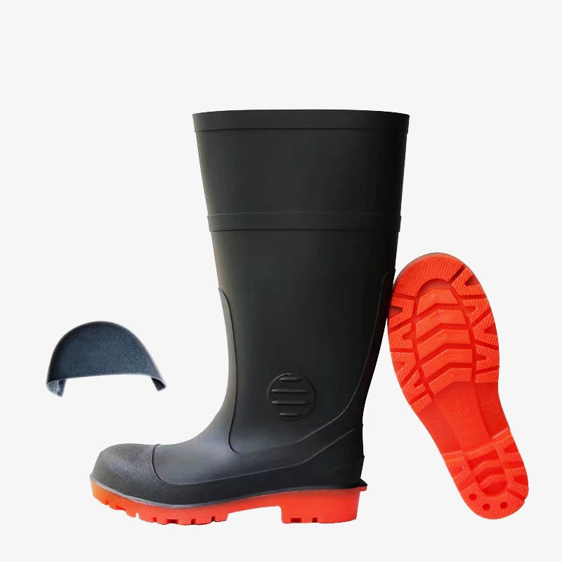Waterproof Steel Toe Rain Shoes Working Construction Gumboots PVC Safety Wear-resistant Rain Boots for Men Women