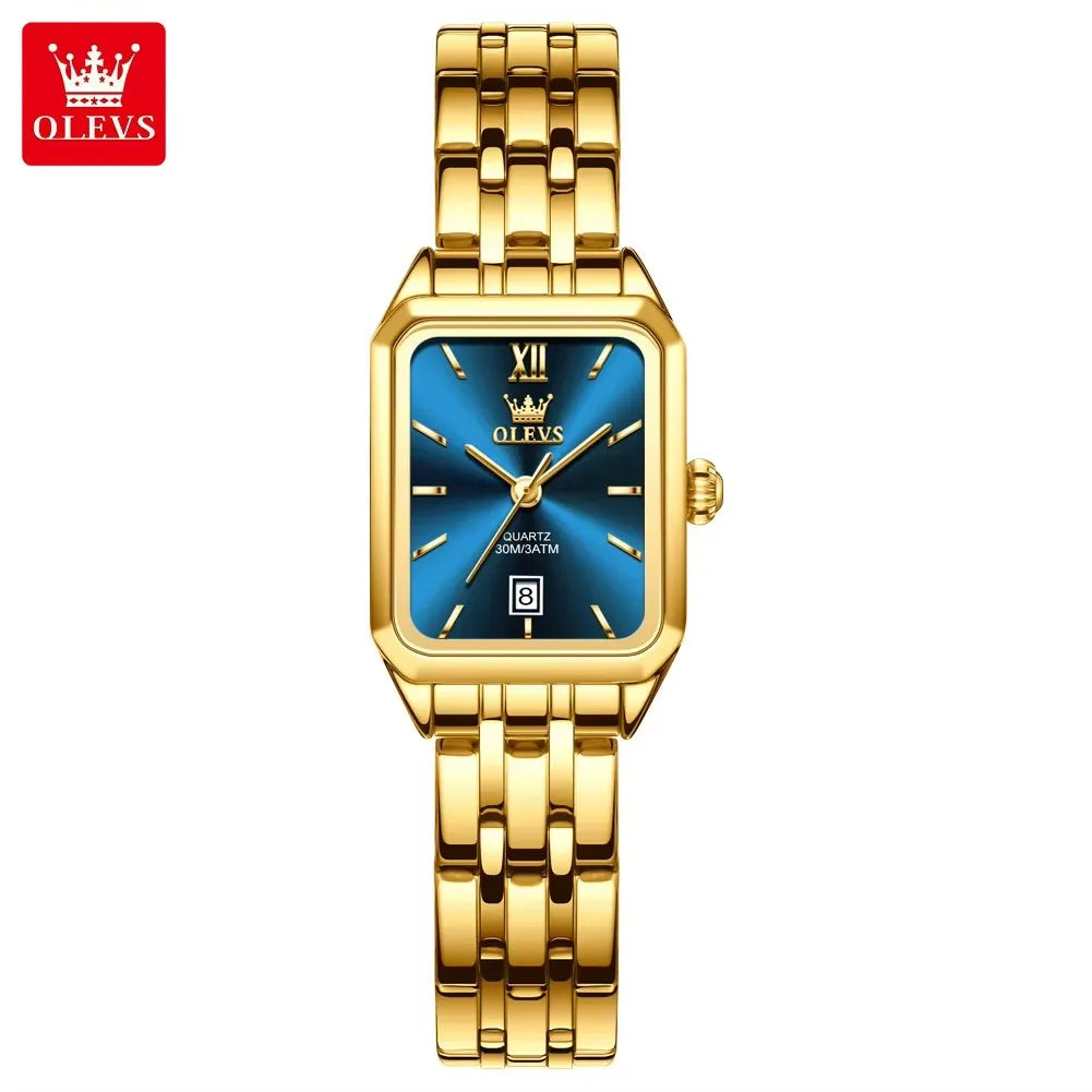 OLEVS 5616 New Waterproof Stainless Steel Ladies Quartz Watches Women Fashion Elegant Square Golden Watch Calendar Wristwatch