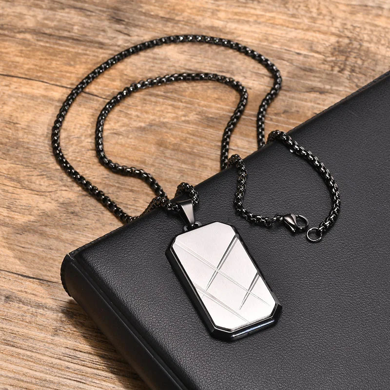 Chrome Titanium Steel Geometric Stainless Steel Surface with Sand and Edge Texture Cut Pendant Necklace for Men Heart Jewelry