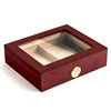 Cigar Humidor Luxury Tempered Glass Top Display Custom Packaging Wood Humidor Cigar Tobacco Case Box With Hygrometer