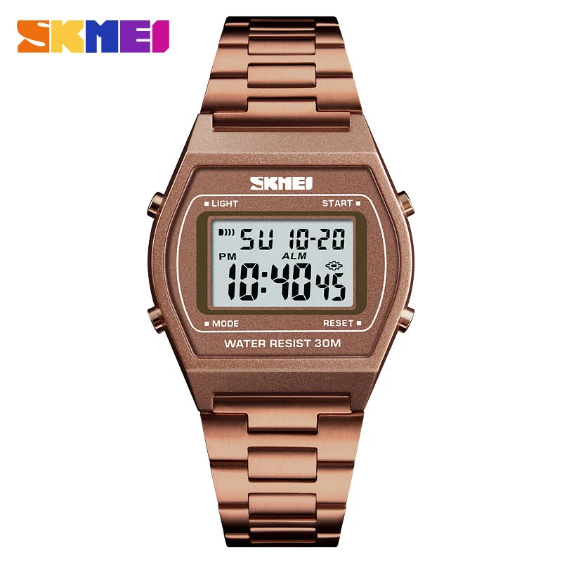 SKMEI Fashion Sport Stopwatch Digital Wristwatch For Men Women Stainless Steel Strap Casual Date Watches reloj hombre Alarm