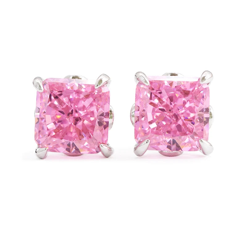 18K Gold Plated High Carbon Diamond Stud Earrings Classic Style Ice Crushed CZ Stobnes S925 Radiant for Anniversaries