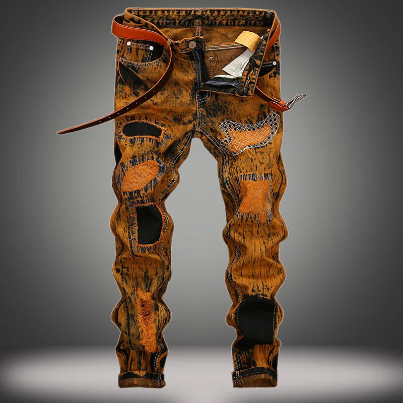 Retro Hole Design Jeans Pant for Men Stylish Pants Men Jeans Tapered Mens Designer Jeans