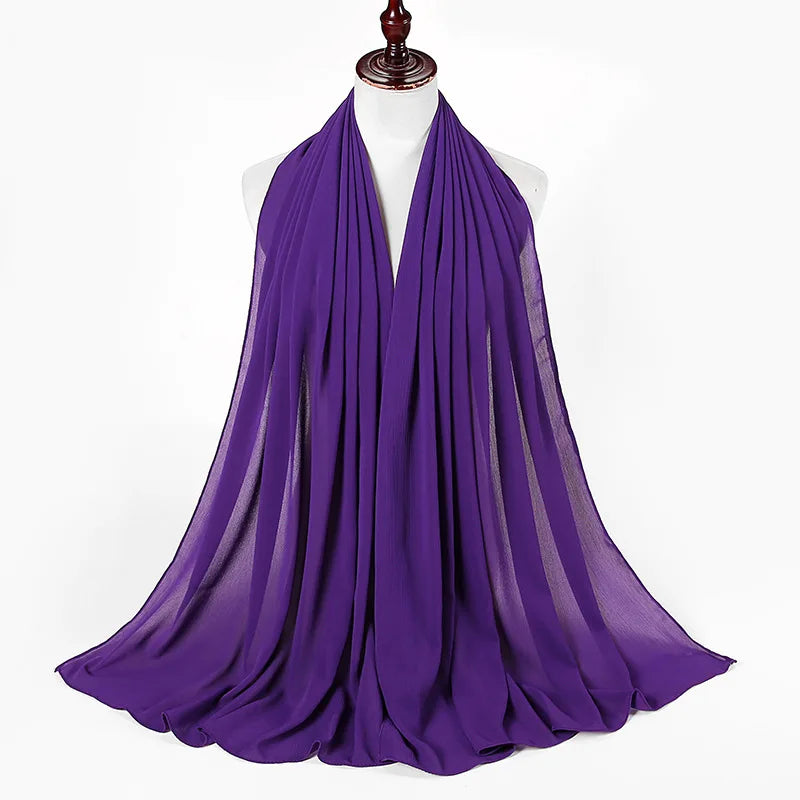 New Design Malaysia Chiffon Hijab Muslim Women Pure Color Crinkle Scarf