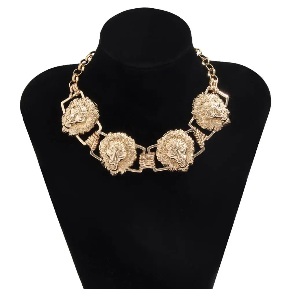 Hip Hop Heavy Metal Mens Necklace Lion Head Pendant Geometric Chain Necklaces for Women Party Choker Birthday Punk Rock Jewelry