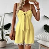 High Waist Summer Above Knee Sweet Simple Bowknot Strap Solid Color Backless Women's Jumpsuit Polyester Woven Waffle Texture