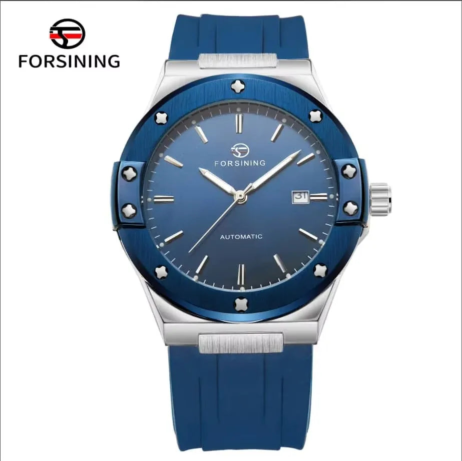 For FORSINING Luxury Automatic Men's Mechanical Watch Waterproof Luminous Calendar with Silicone Band Hollow Out Business Design