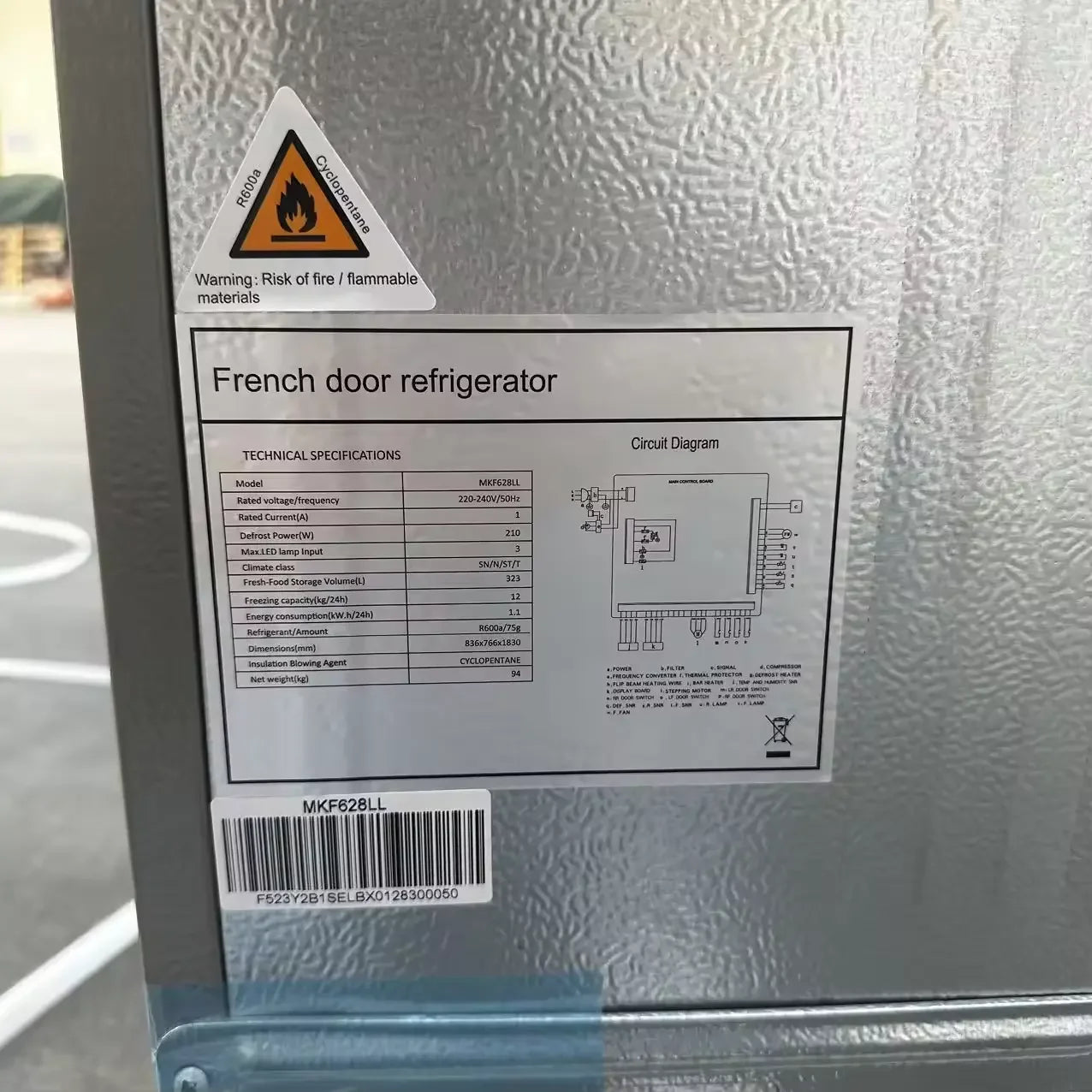 Premium Stainless Steel French-Door Household Fridge Refrigerator Top-Freezer Electric Power Portable Installation for Hotels