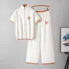 Luxury Anti-Wrinkle Embroidery Zipper Set Summer New Color Contrast Mandarin Collar Short-sleeved Knitted Women