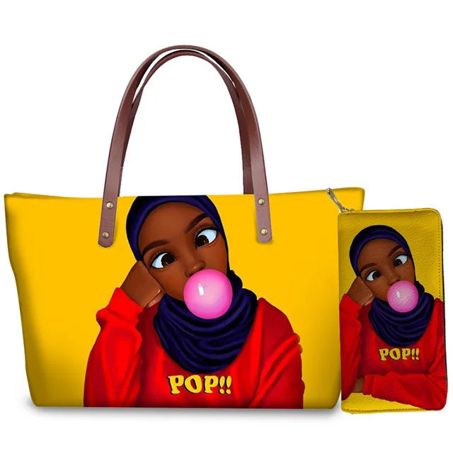 High Quality Latest Custom Pattern Women Hand Bags Black Art African Girls Printed Top Handle Tote Bag Luxury Purse for Ladies