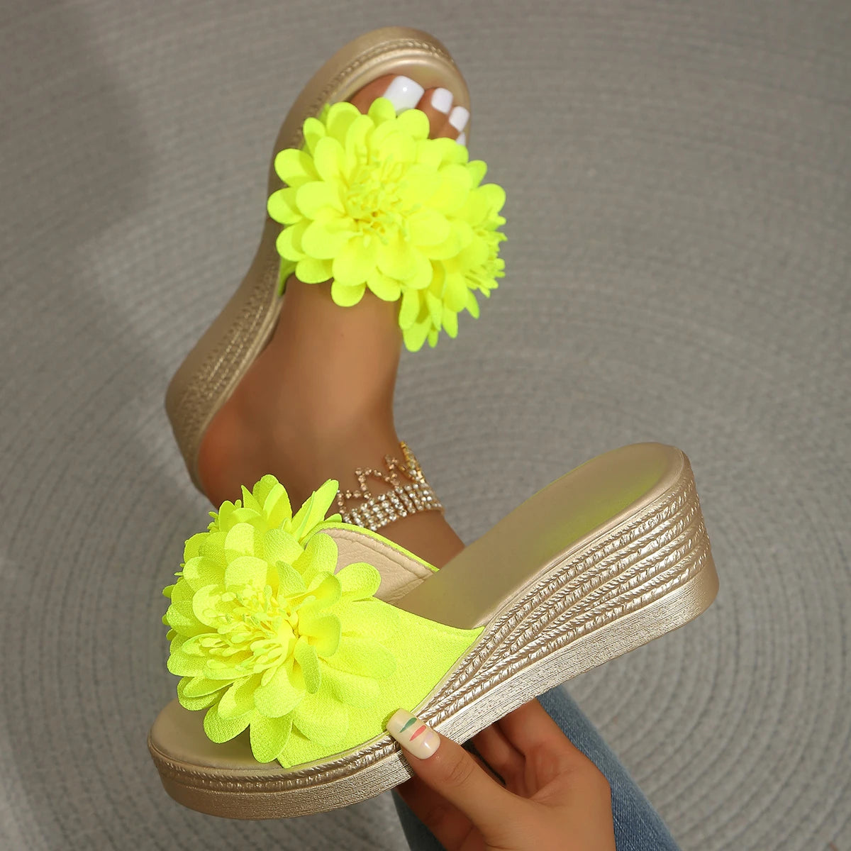 Summer Women Sandals Lightweight Slip on Shoes Women Platform Female Sandals Fashion Flower Hollow Wedge Beach Shoes for Women